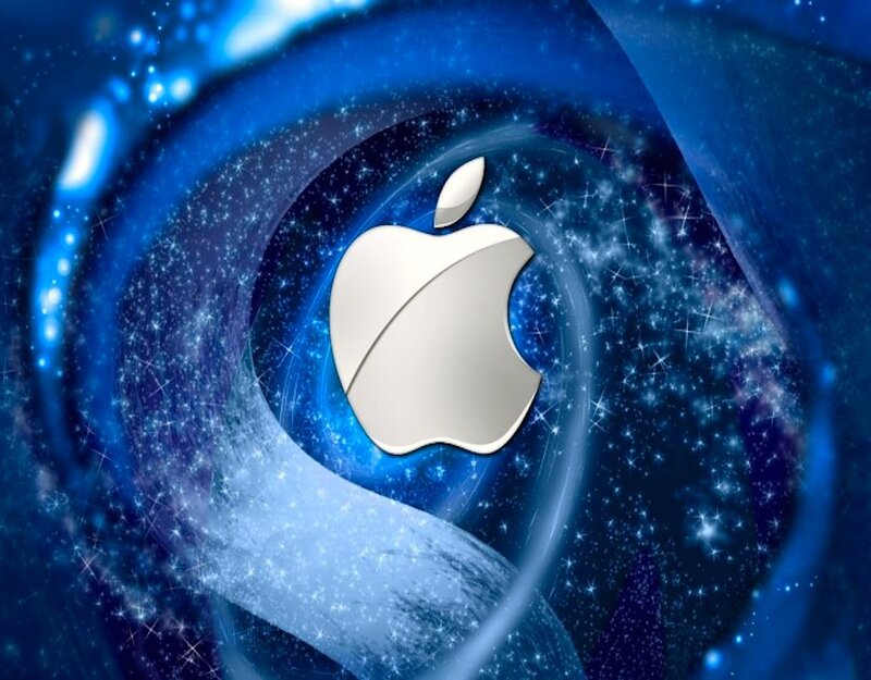 Apple Logo in Space — Blue, Cosmic, Digital Art