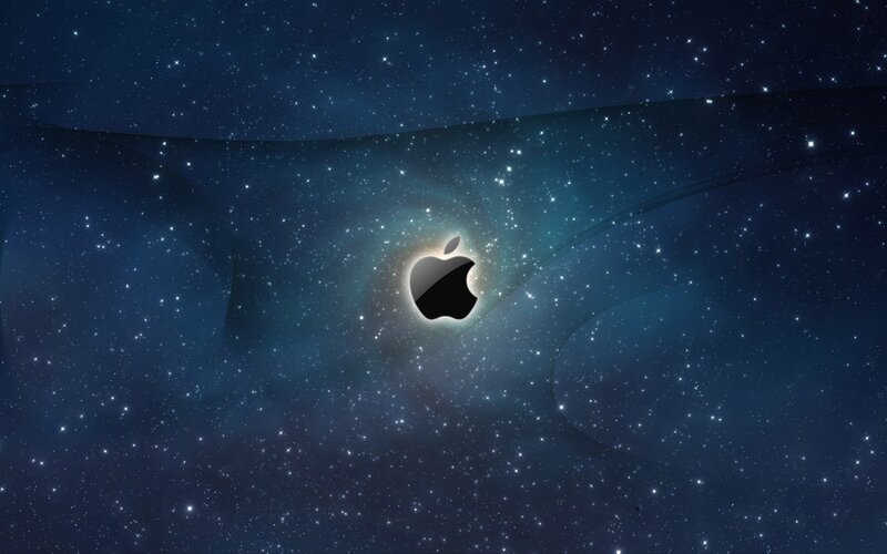 Apple Logo in Space — Blue, Cosmic, Night, Digital Art, Stars, Galaxy, Black