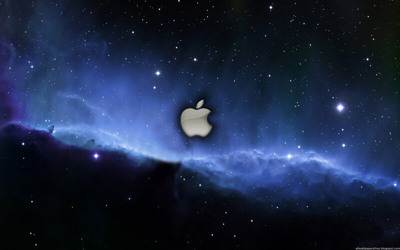 Apple Logo in Space — Blue, Cosmic, Night, Digital Art, Stars, Nebula, Galaxy