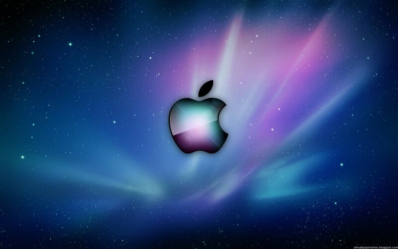 Apple Logo in Space — Blue, Cosmic, Night, Digital Art, Stars, Nebula, Light Beams