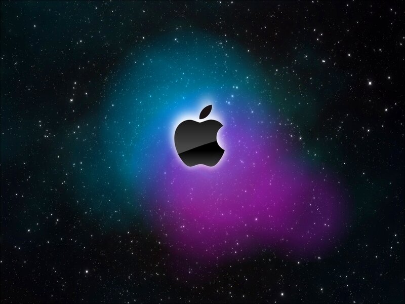 Apple Logo in Space — Purple, Cosmic, Night, Digital Art, Stars, Nebula