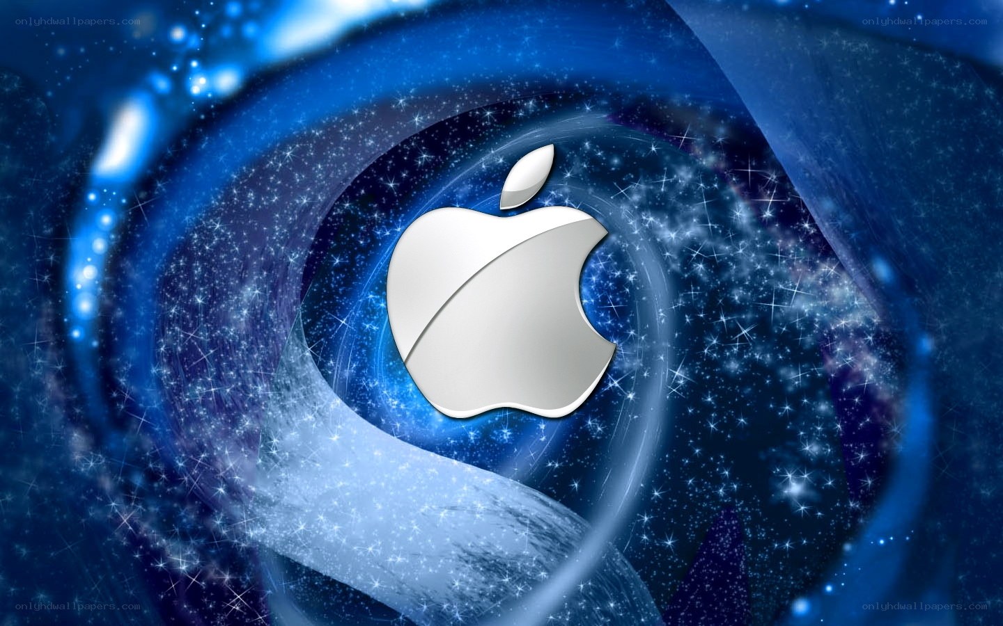 Apple logo in space swirl