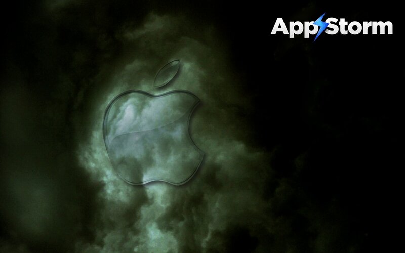 Apple logo in stormy clouds