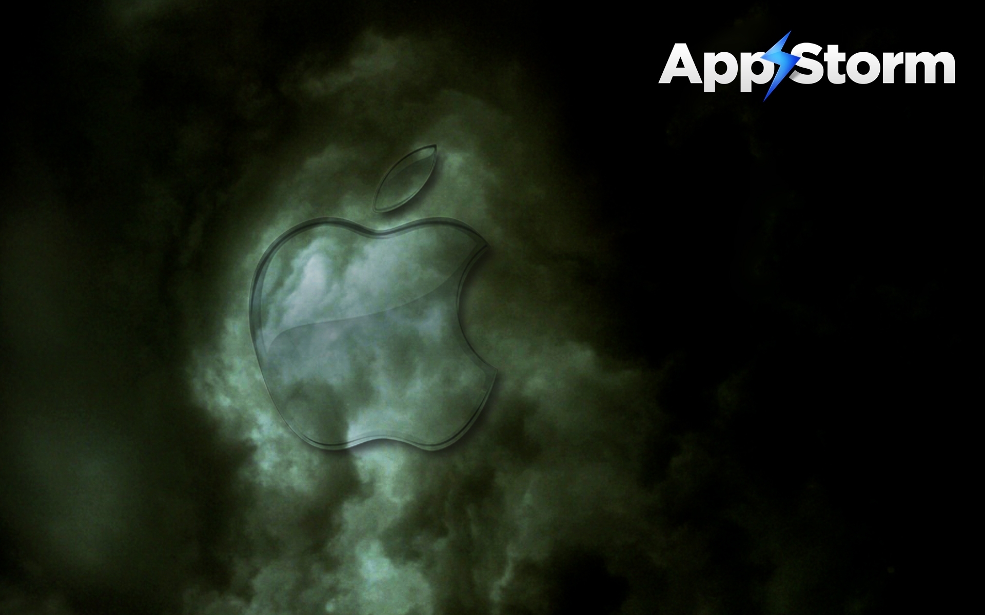 Apple logo in stormy clouds