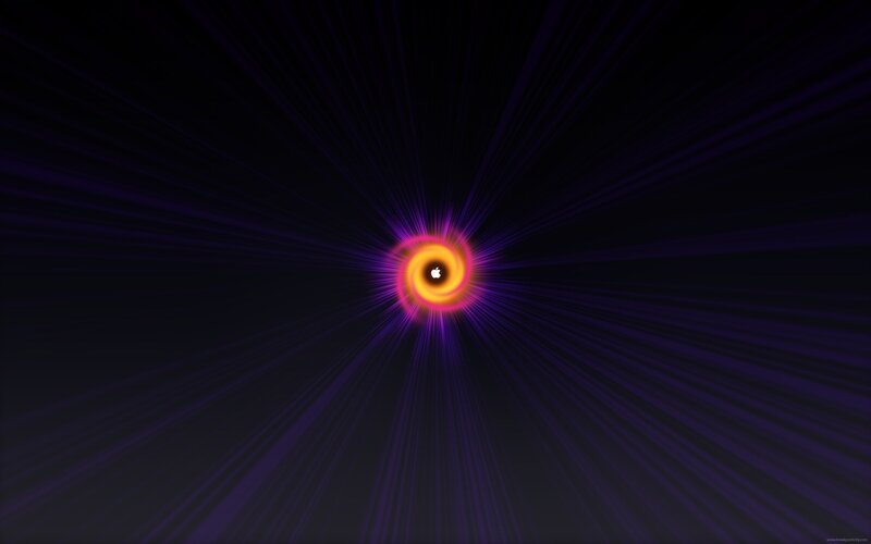 Apple Logo in Vortex — Purple, Dramatic, Digital Art, Light Rays