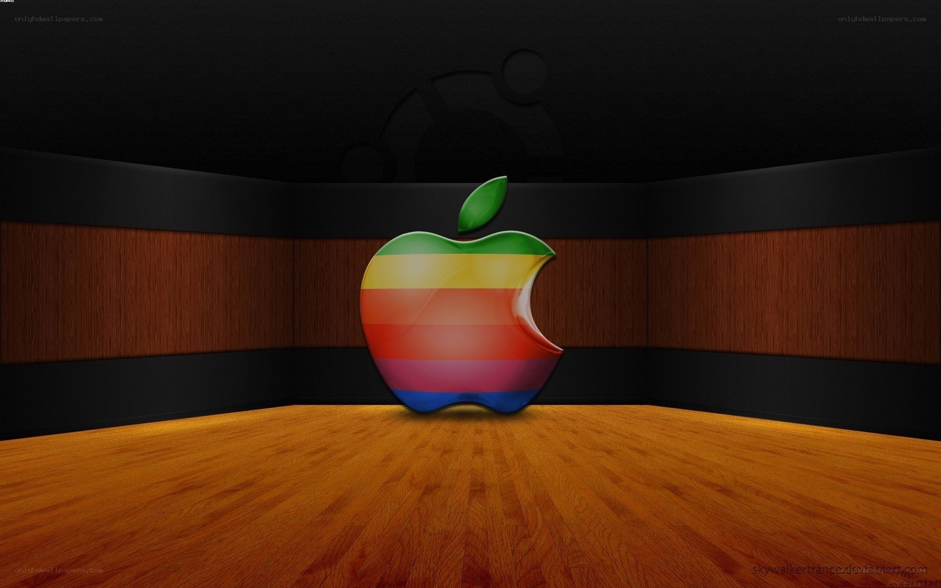 Apple logo in wooden room