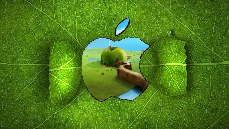 Apple logo leaf scene