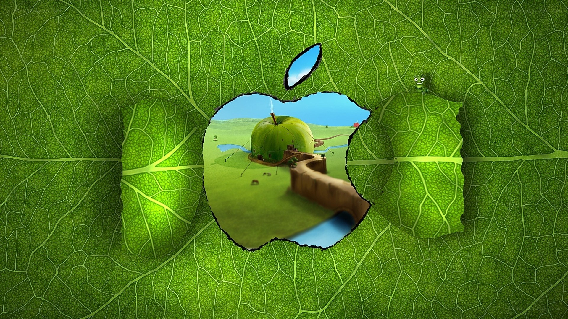 Apple logo leaf scene