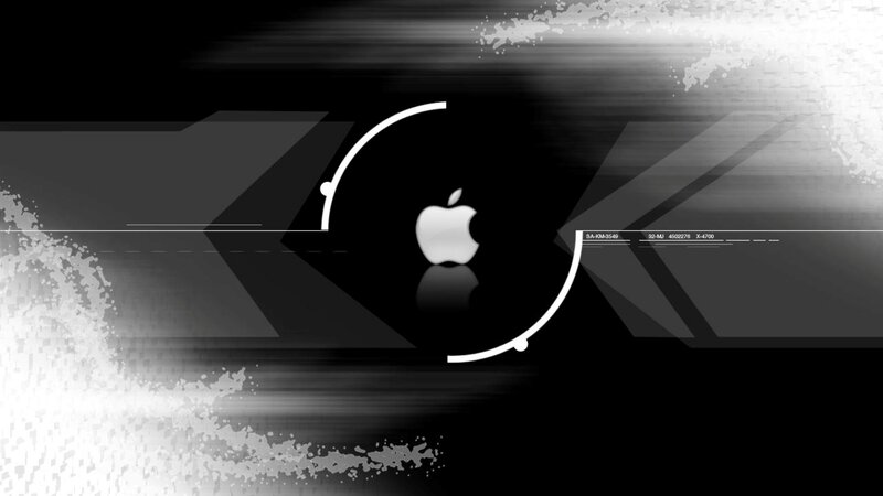 Apple Logo on Black Background — Minimalist, Digital Art, Text