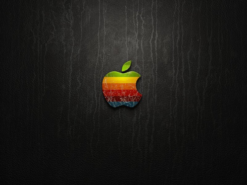 Apple logo on black leather