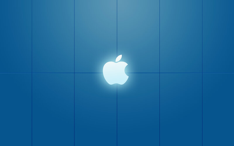 Apple logo on blue background