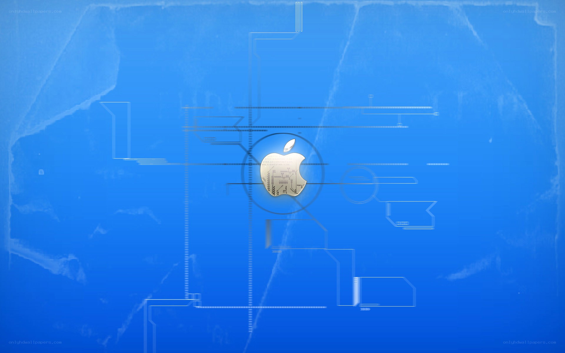 Apple logo on blue background