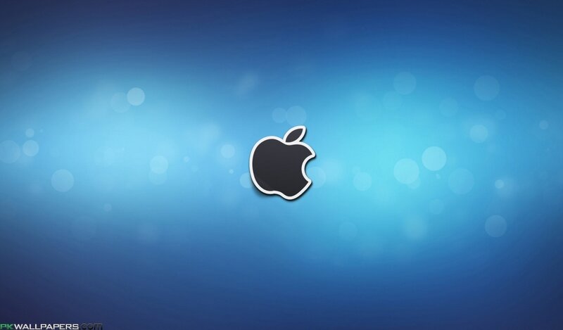 Apple logo on blue background