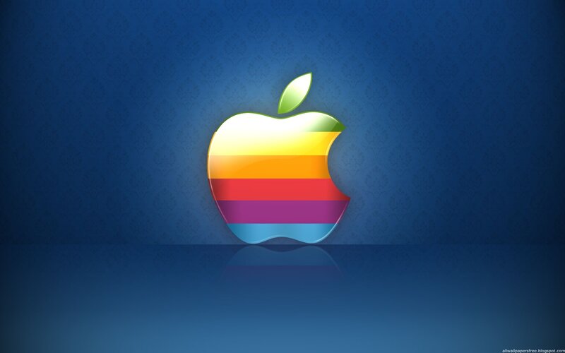 Apple logo on blue background
