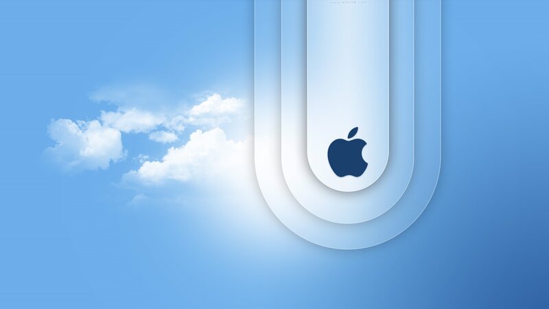 Apple logo on blue background