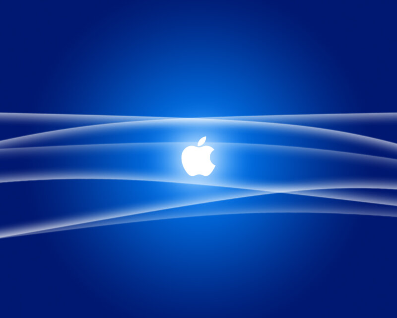Apple logo on blue background