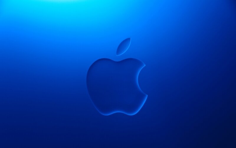 Apple Logo on Blue Background — Minimalist, Digital Art