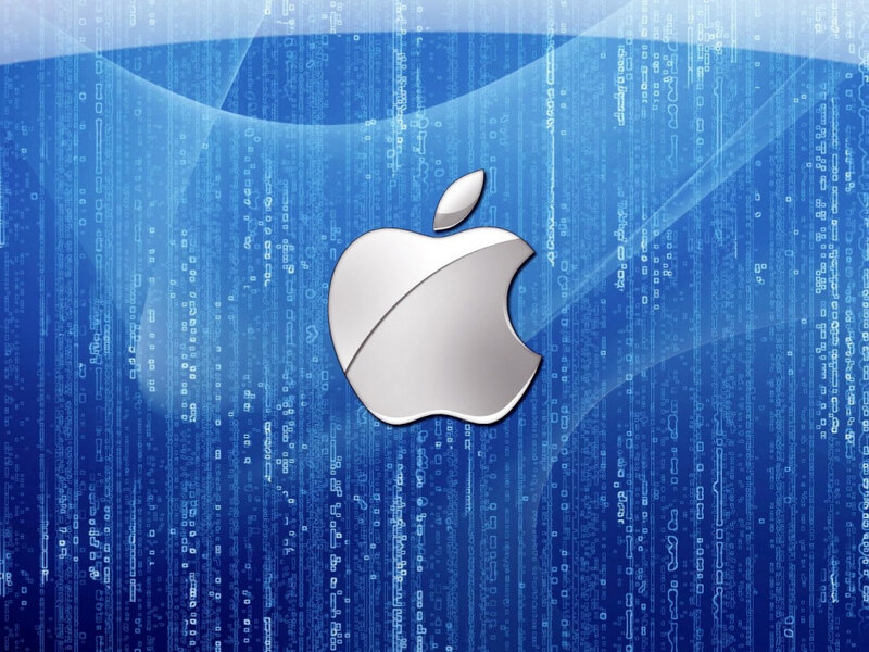 Apple Logo on Blue Background — Technological, Digital Art, Digital Code