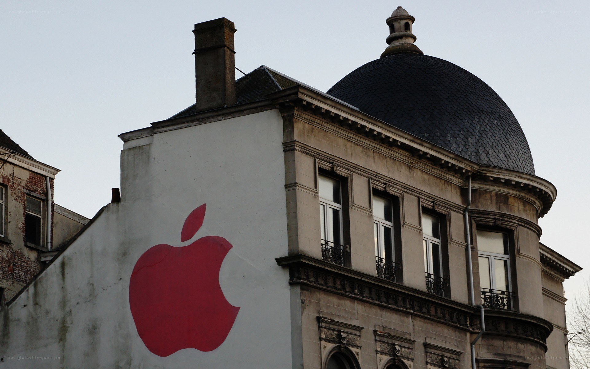 Apple logo on building facade