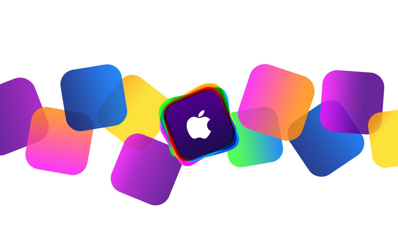 Apple Logo on Colorful Squares — Purple