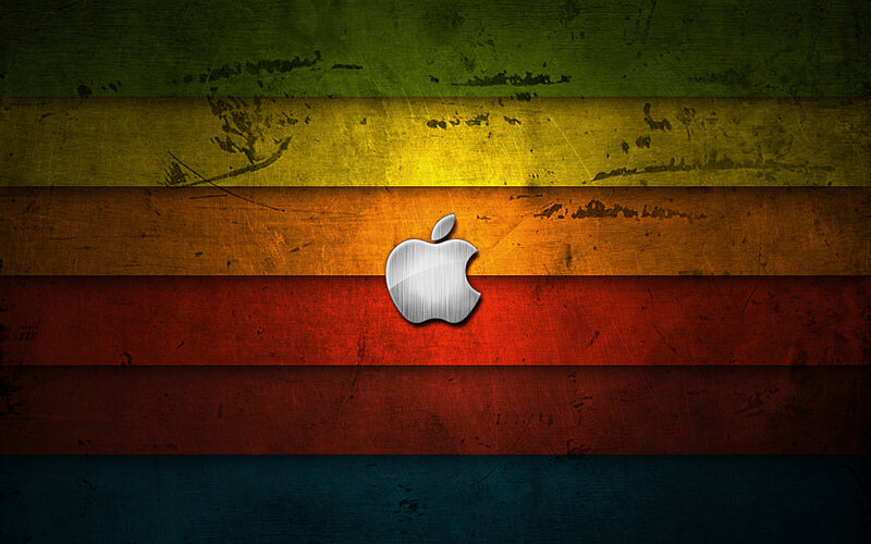 Apple logo on colorful stripes