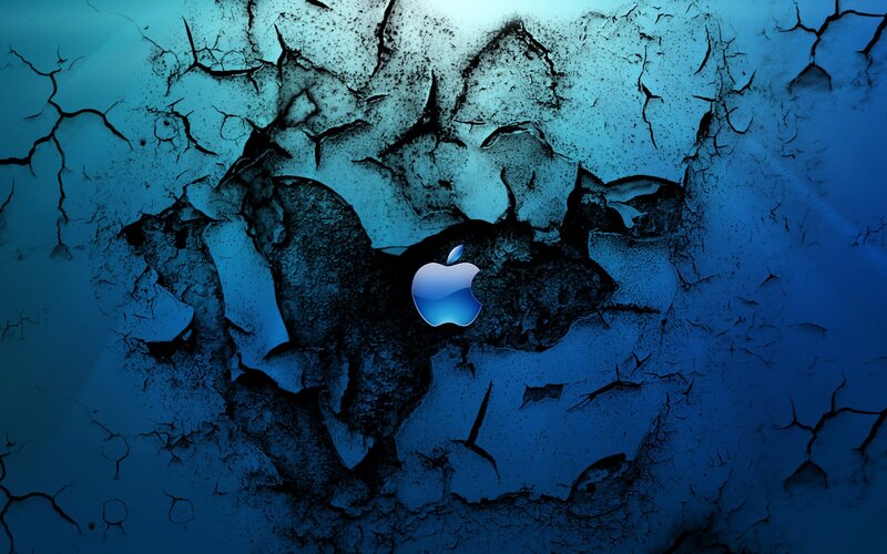 Apple Logo on Cracked Surface — Blue