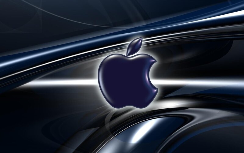 Apple Logo on Dark Background — Blue