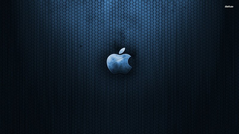 Apple logo on dark hexagonal background