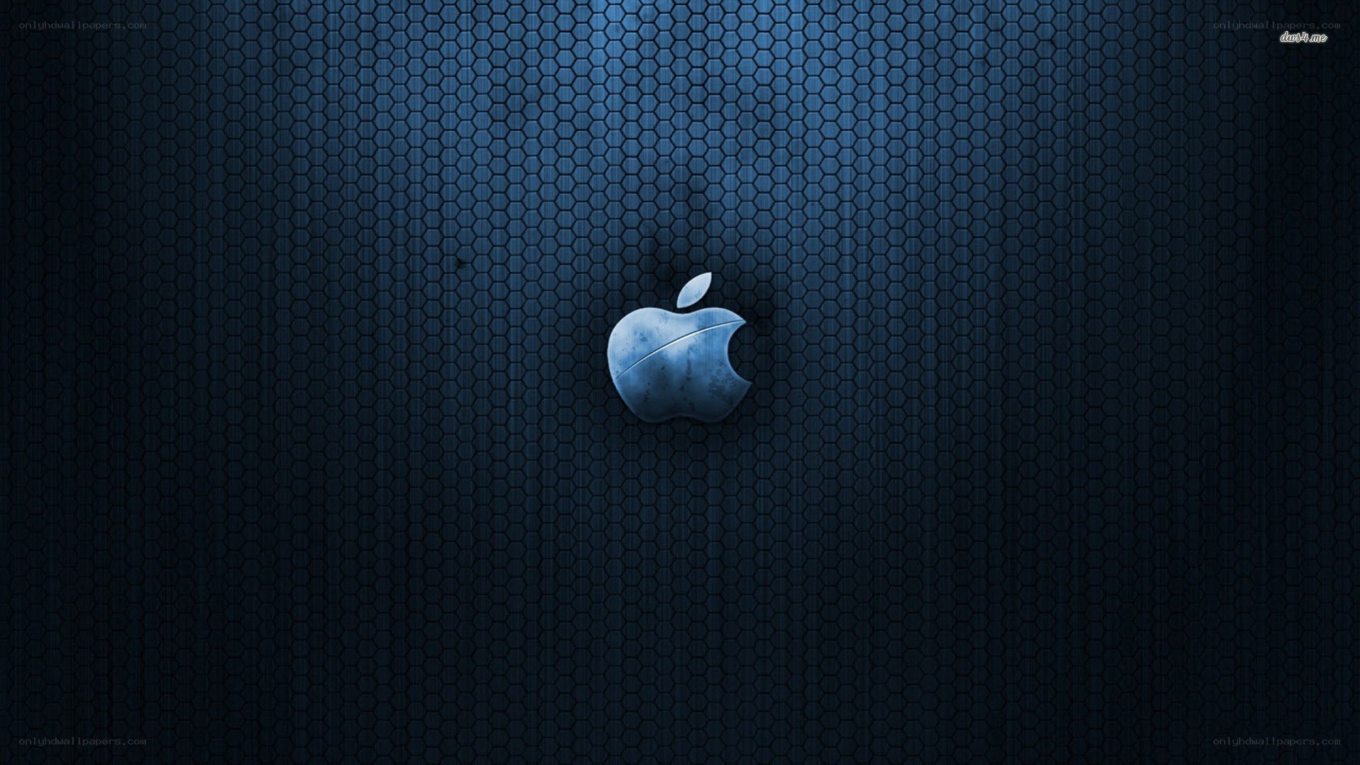 Apple logo on dark hexagonal background