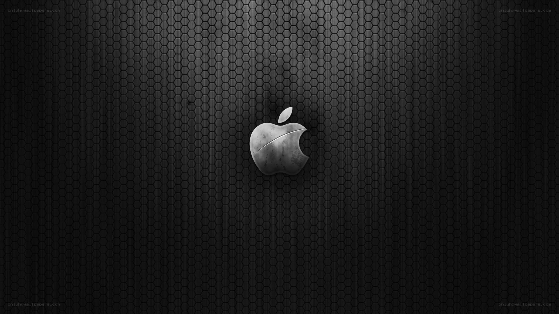 Apple logo on dark hexagonal background