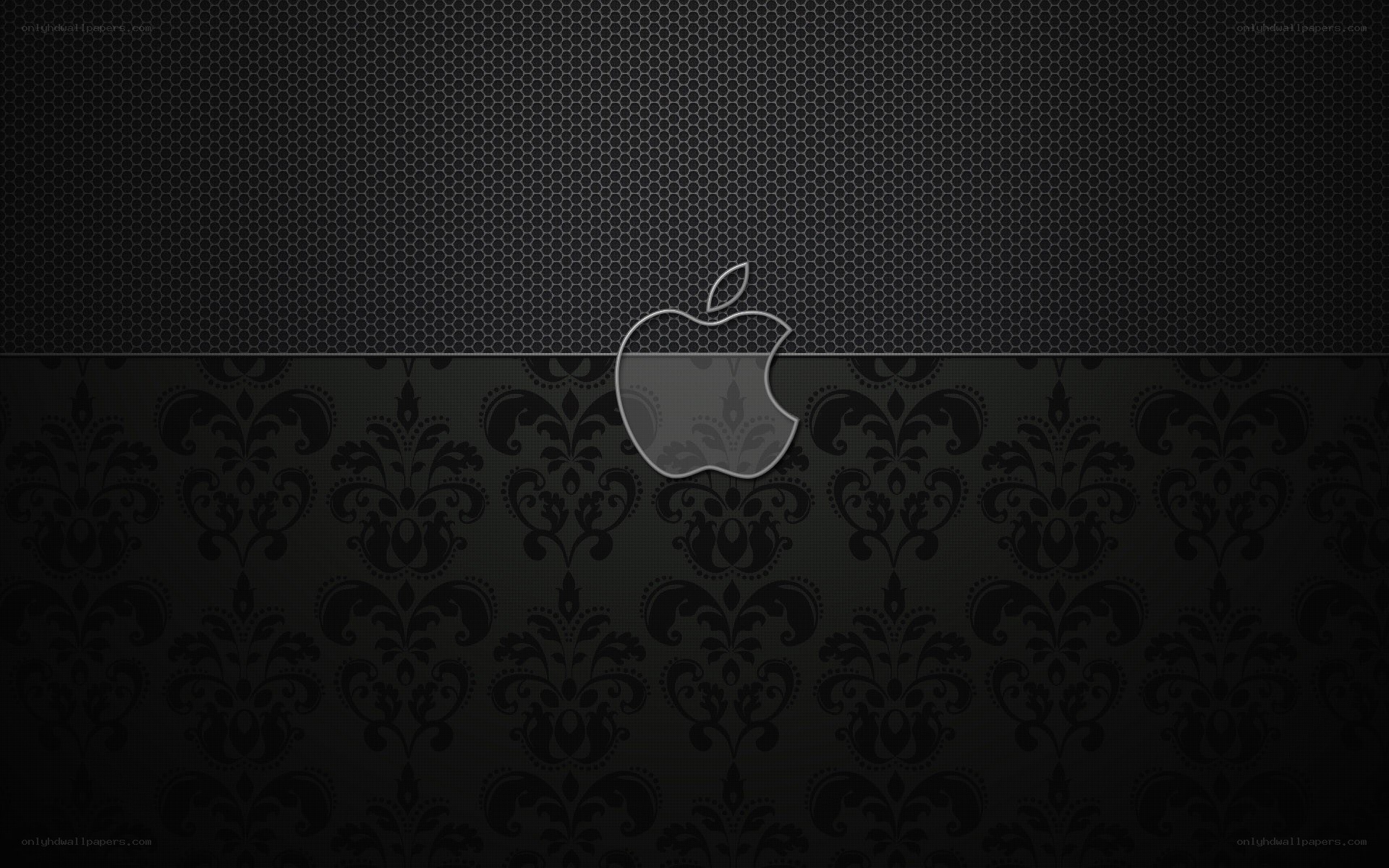 Apple logo on dark patterned background