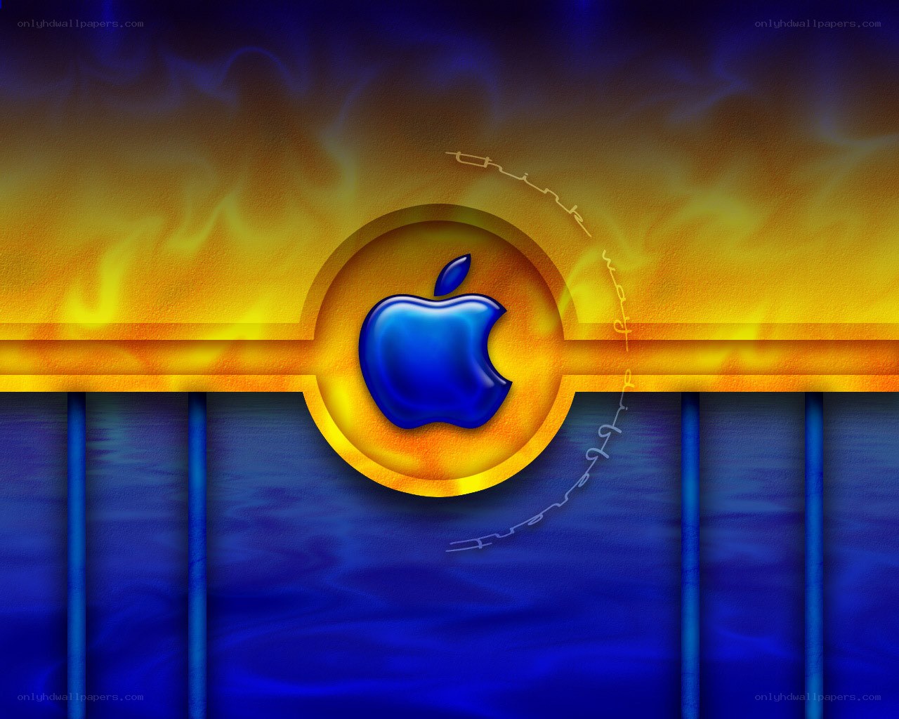 Apple logo on fiery background