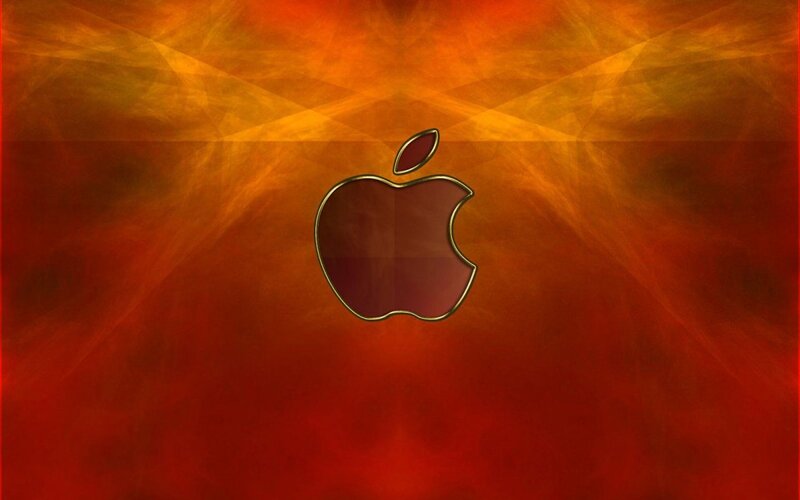Apple logo on fiery background
