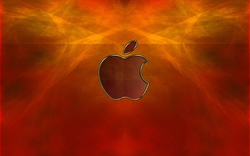 Apple logo on fiery background