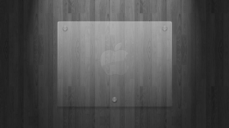 Apple logo on glass panel