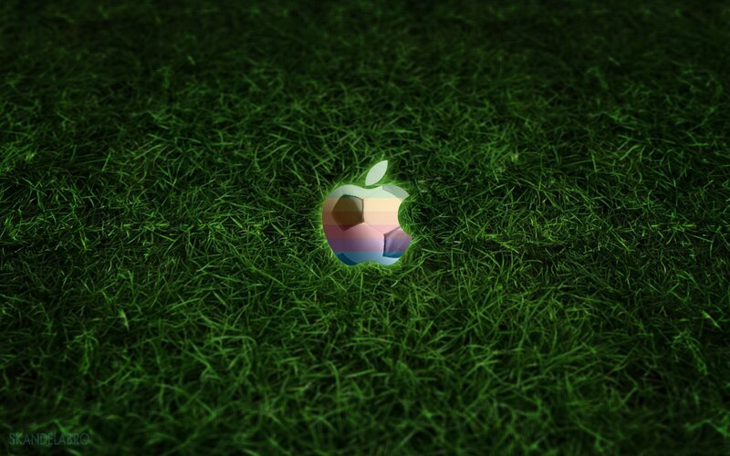 Apple Logo on Grass — Green, Calm, Digital Art