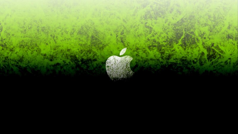 Apple Logo on Green Background — Dark, Digital Art, Black