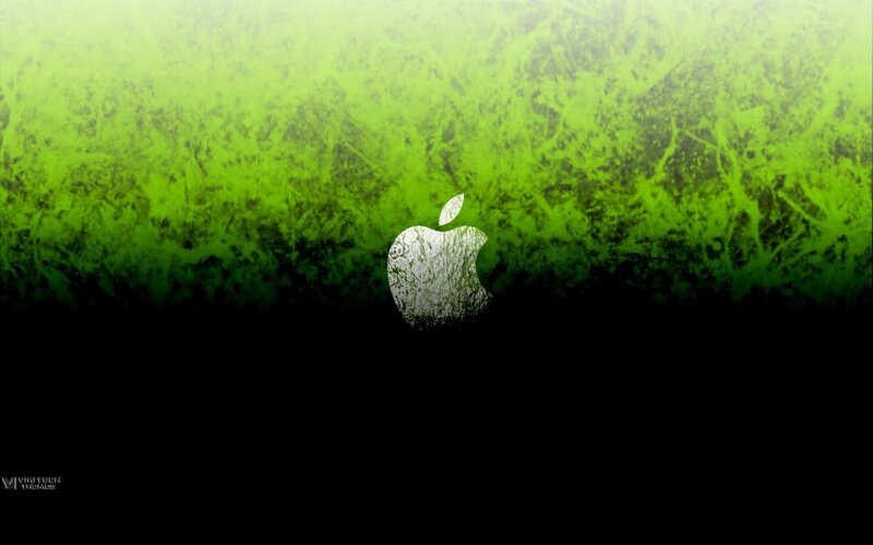 Apple Logo on Green Background — Dark, Digital Art, Green Gradient