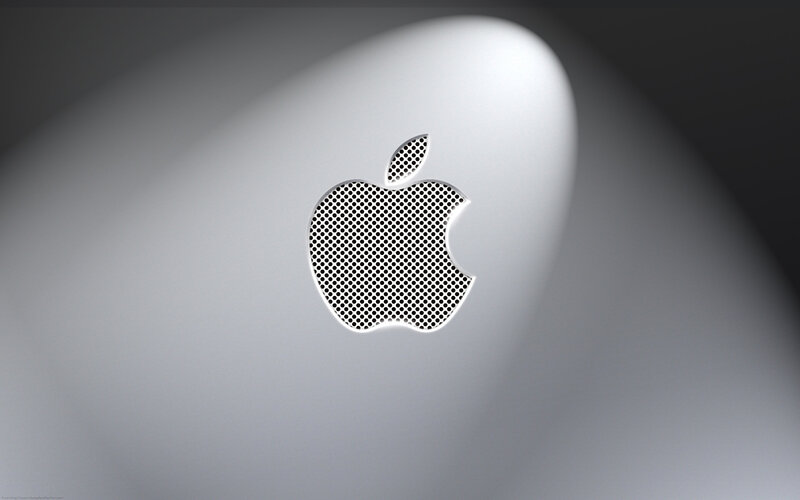 Apple Logo on Laptop — Gray, Minimalist, Photograph