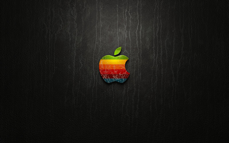 Apple logo on leather background