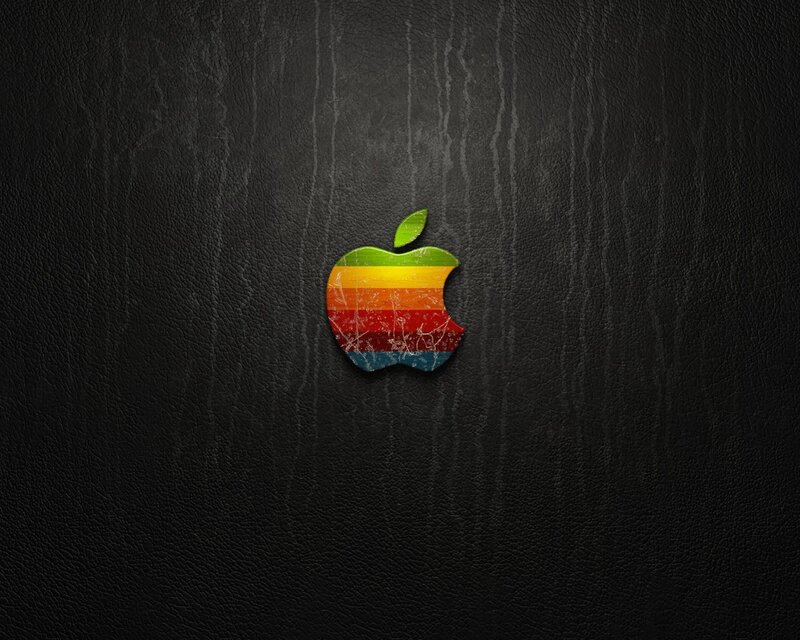 Apple logo on leather background