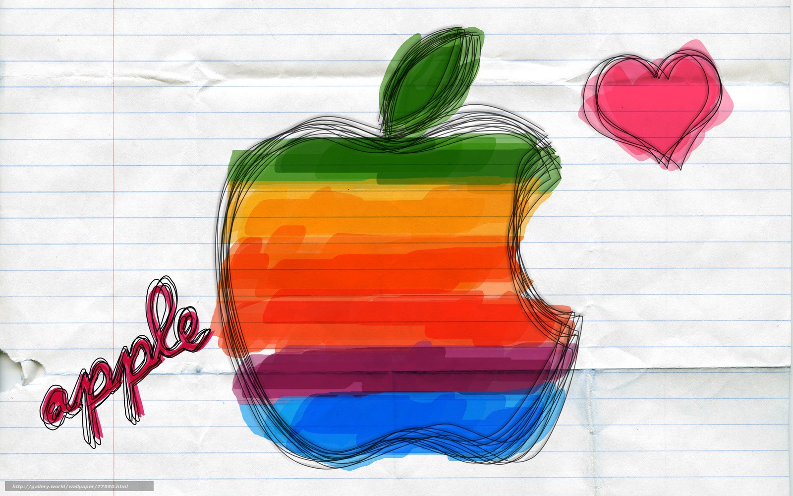 Apple logo on lined paper