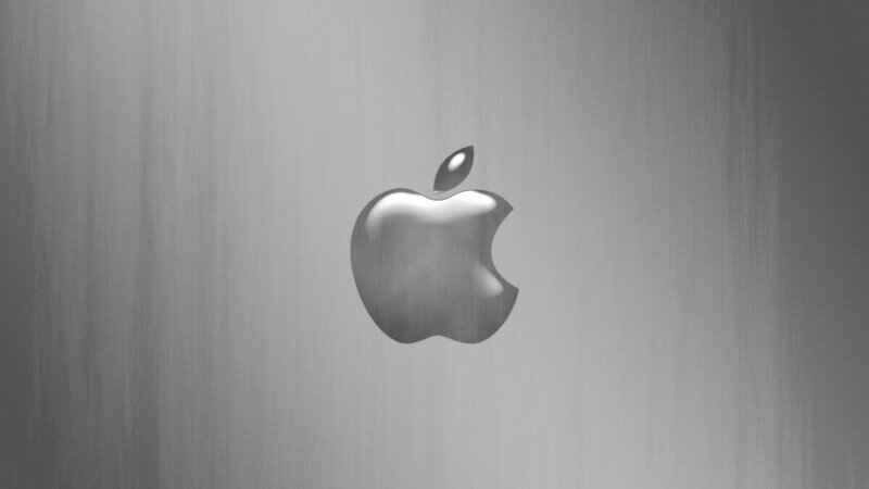 Apple Logo on Metal — Gray, Minimalist, 3d Render, Metal Surface, Leaf