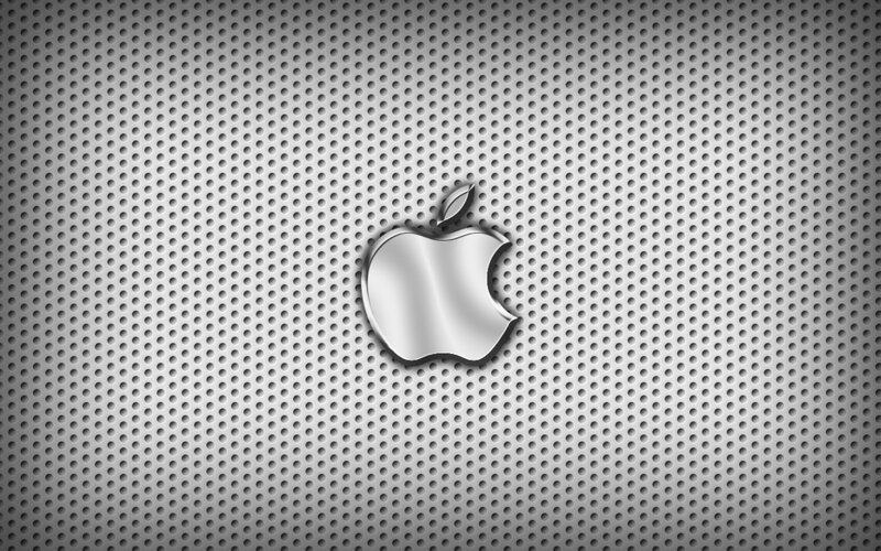 Apple Logo on Metal — Gray, Minimalist, 3d Render, Metal Surface, Perforated Pattern, Silver