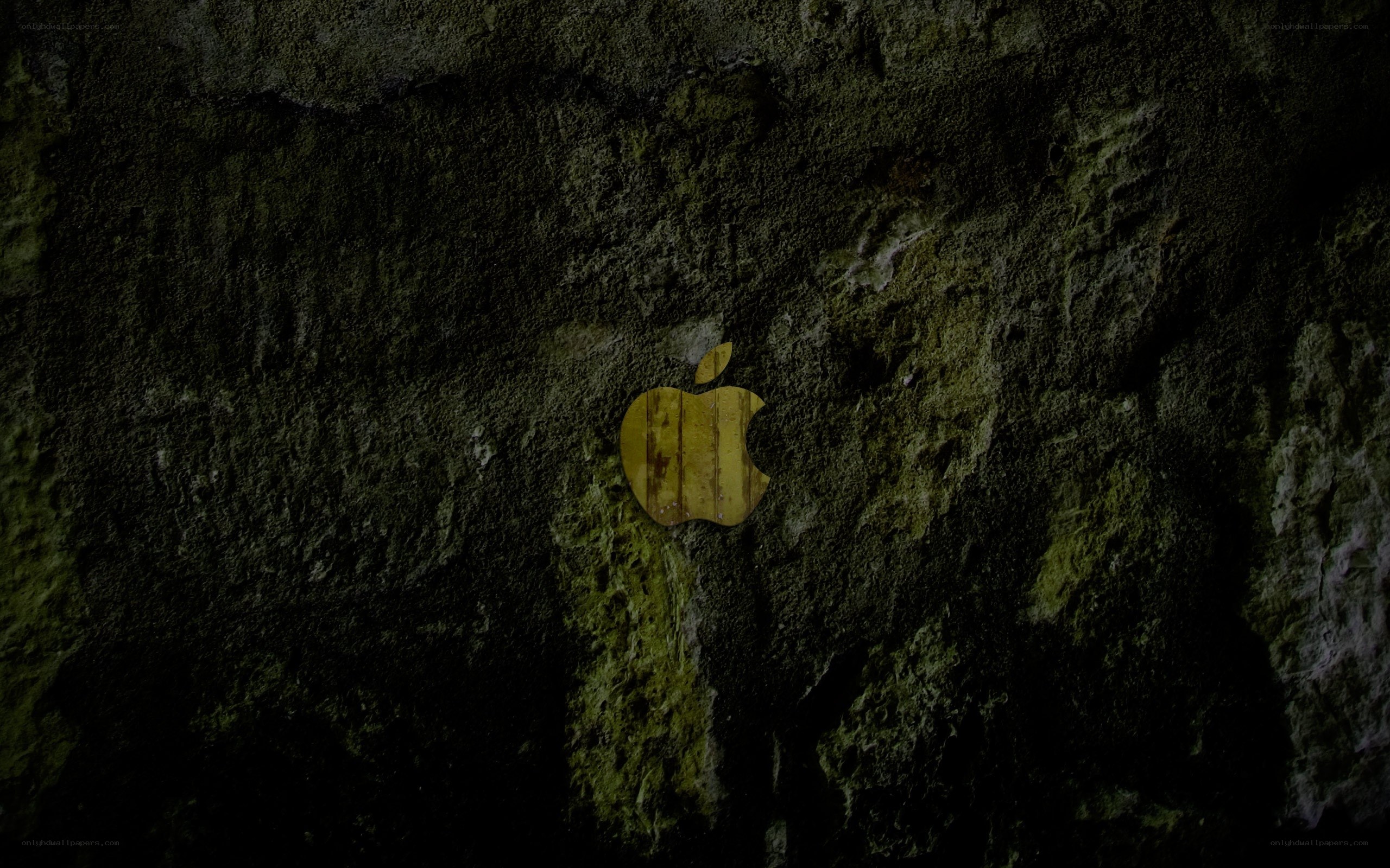 Apple logo on mossy wall
