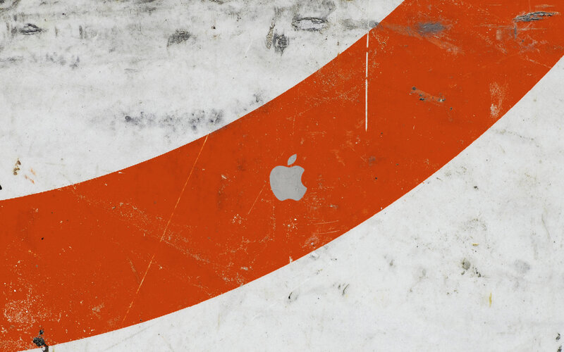 Apple logo on orange stripe