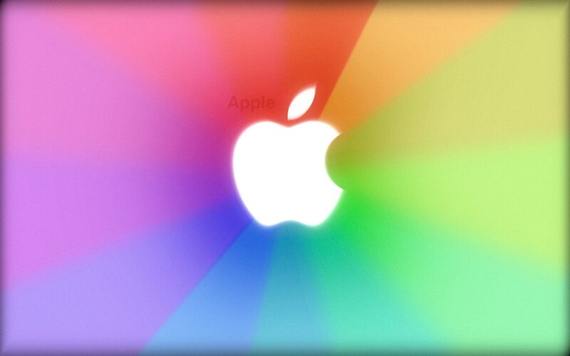 Apple Logo on Rainbow Background — White