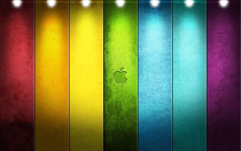 Apple Logo on Rainbow Stripes — Red