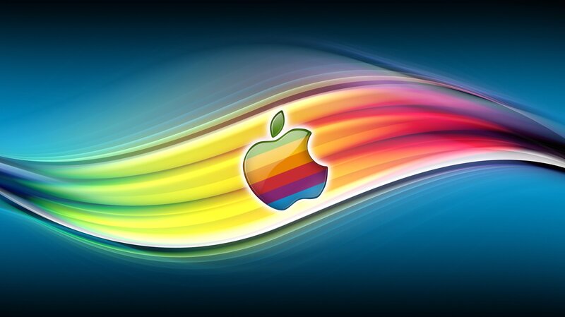 Apple logo on rainbow waves