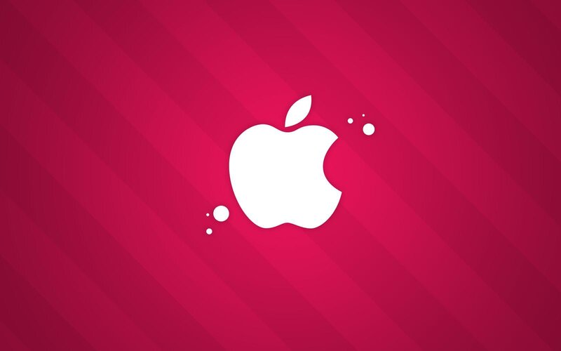Apple logo on red background